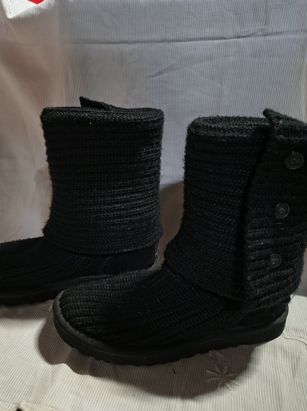 UGG Black Knit Button-Back Fold Boots - Picture 7 of 8